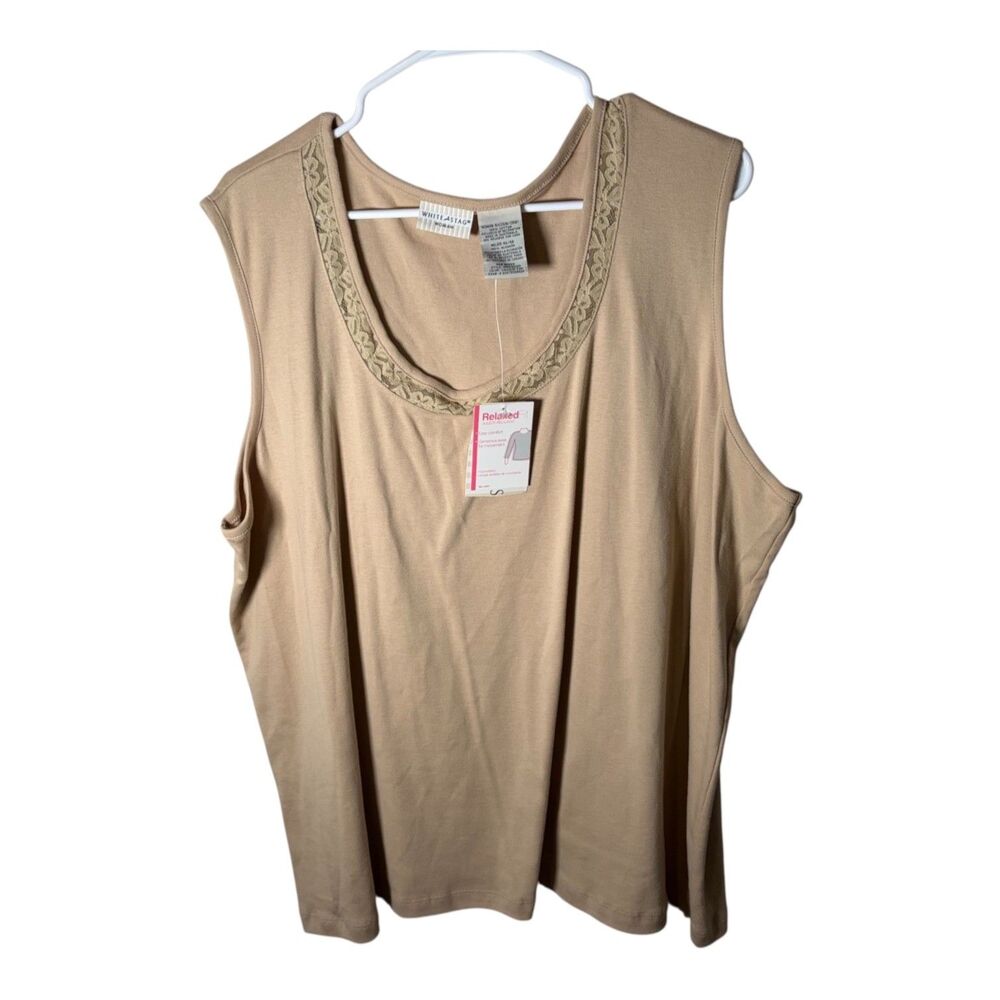 White Stag Tank Top Women's 4X Beige Round Neck Lace Trim Basic Sleeveless NWT